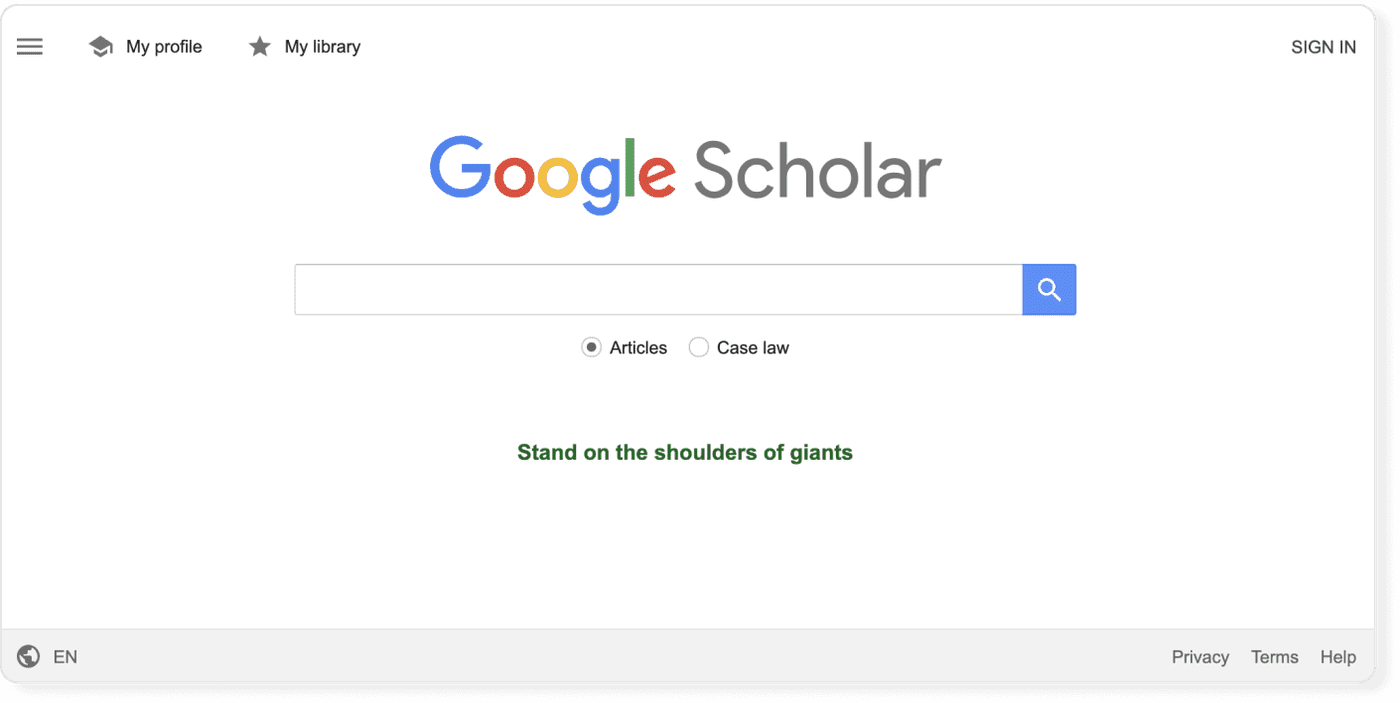 Search interface of Google Scholar